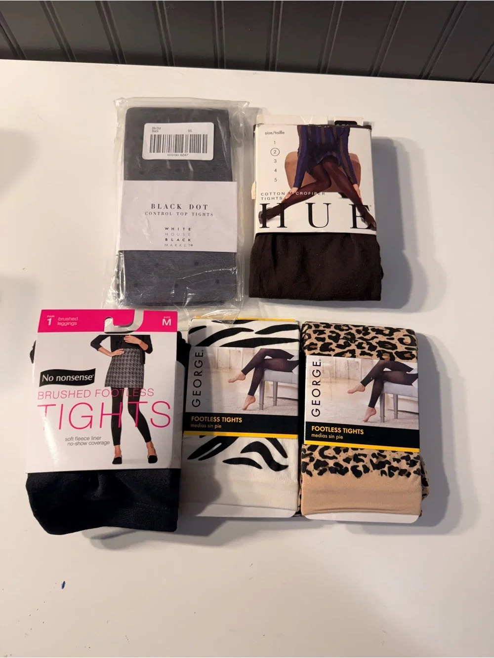 Lot Of 4 Pair Pantyhose Stockings Medium, Black Dot, George, Hue, 1 Pair Tights